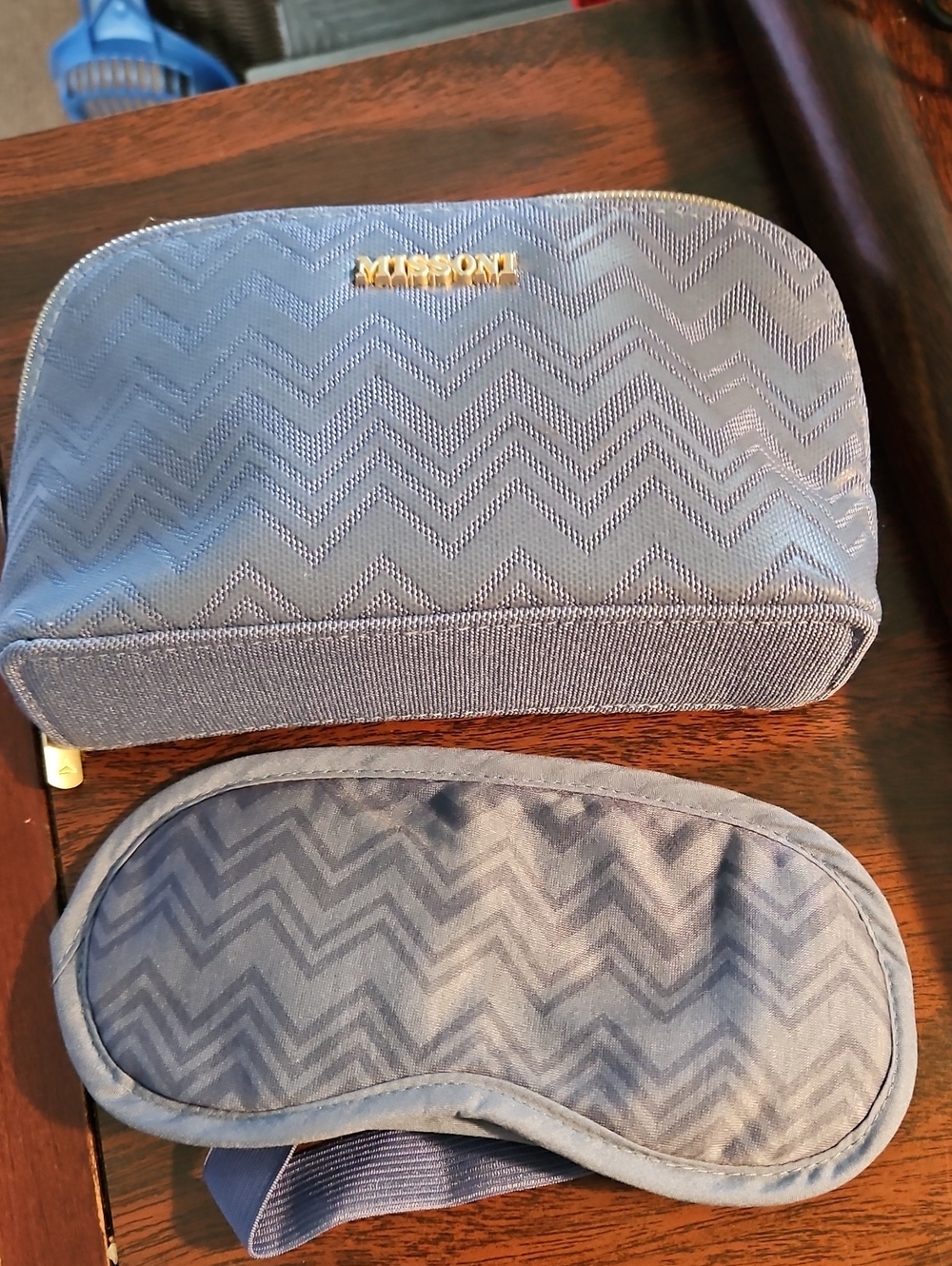 Missoni Light Blue Chevron Makeup Pouch with Matching Sleep Mask